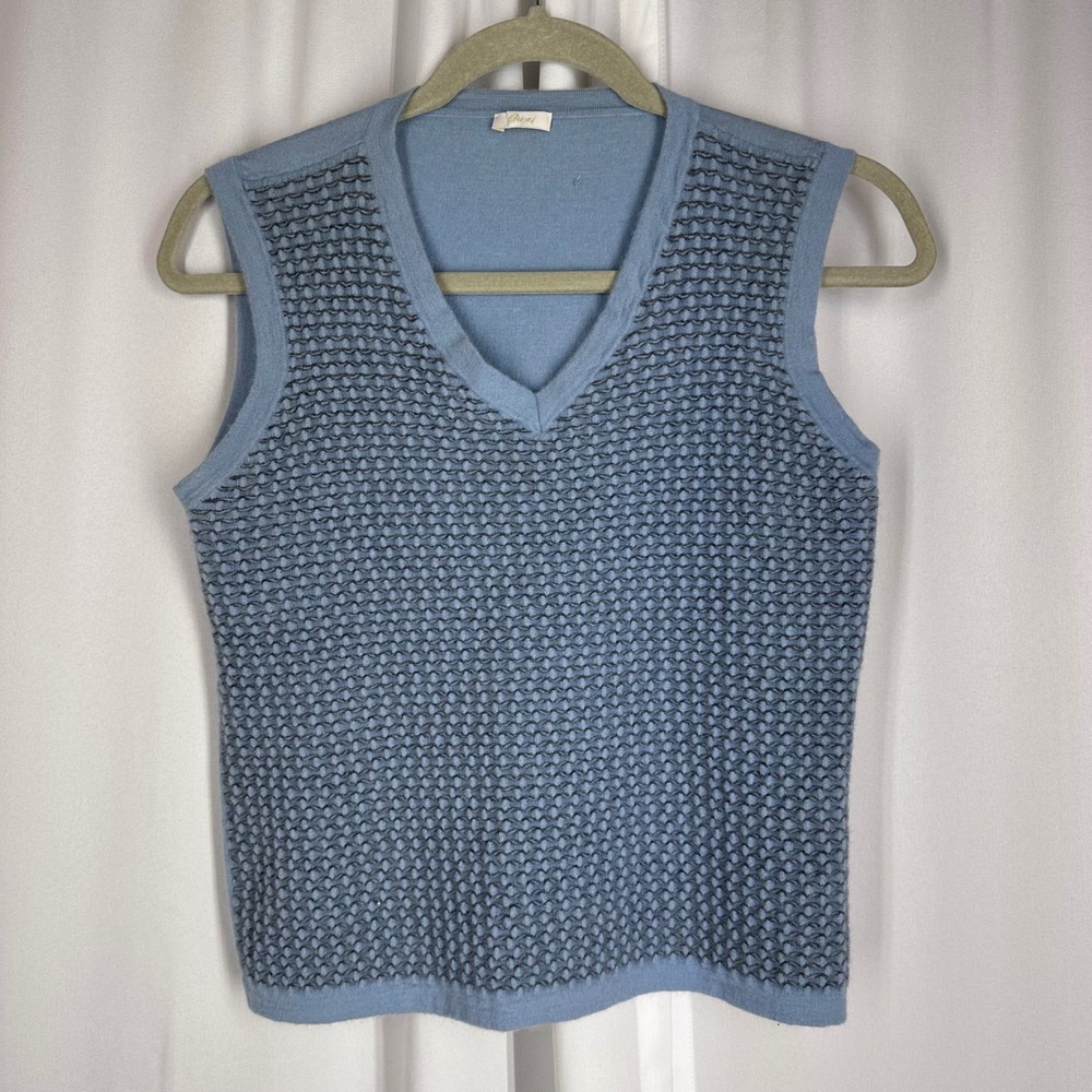 Brioni Men's Cashmere Silk Blue Textured Sweater Vest IT‎ 46 Quiet Luxury READ